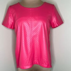 Sunday in Brooklyn Top Small Womens Faux Leather Pointelle Eyelet Short Sleeve